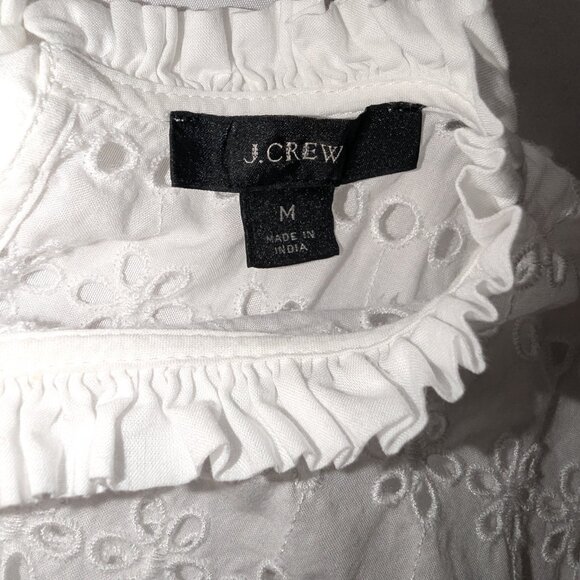 J. Crew | High Neck Long Sleeve White Eyelet Blouse | Size Medium - Picture 6 of 16